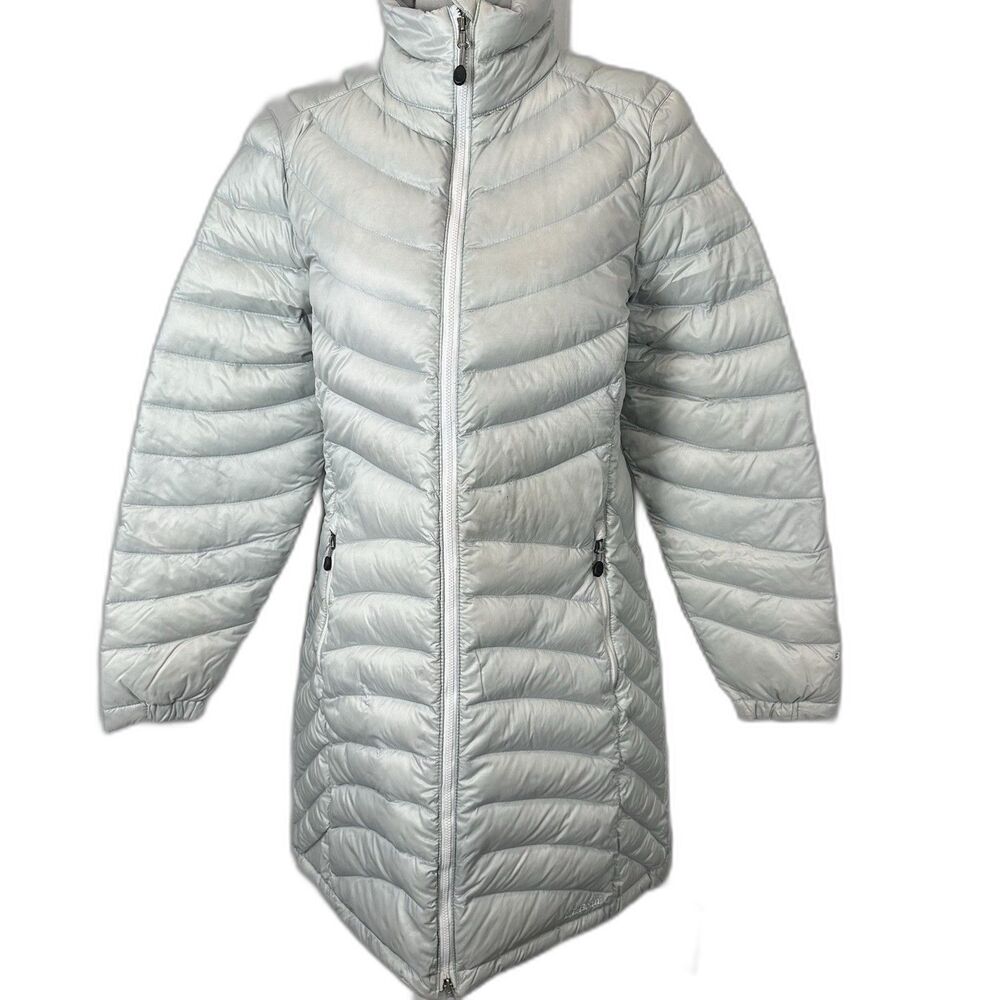 L.L.Bean Jacket Womens M Reg Gray Ultralight 850 DownTek Puffer Trench Full Zip